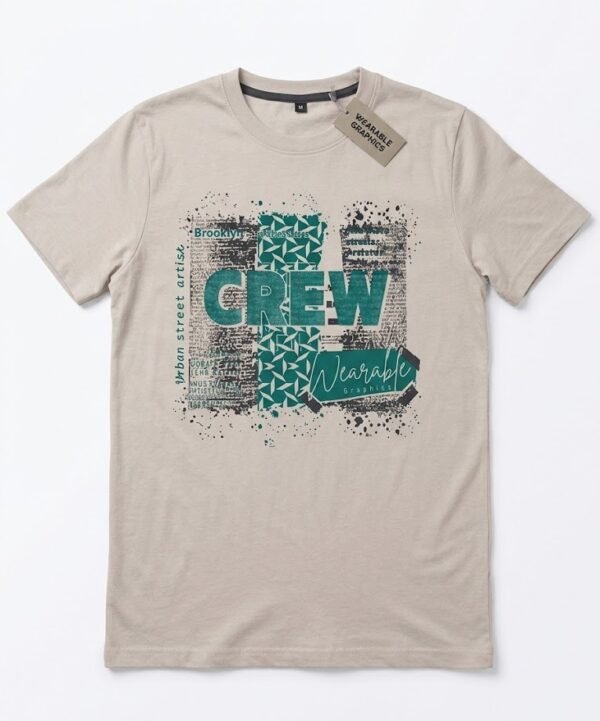 Men's Street Art Graphic T-Shirt - Cream "CREW Wearable" Print