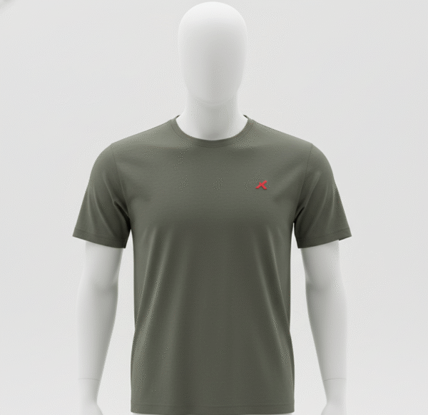 Men's Olive Green Crew Neck T-Shirt with Red 'X' Logo - Activewear