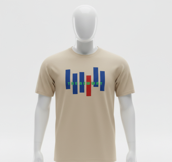 Men's Beige T-Shirt with Abstract Bar Graphic - "THE NEW WAY"