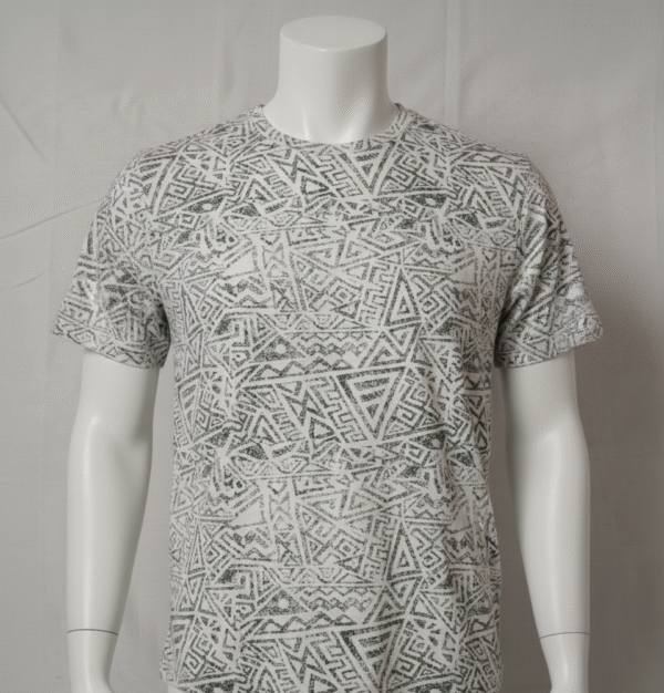 Men's DNMX All-Over Geometric Aztec Print T-Shirt - White & Green