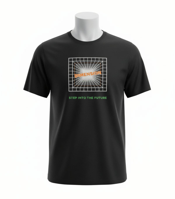 Men's Black T-Shirt with 3D Grid Graphic - "Step Into The Future"