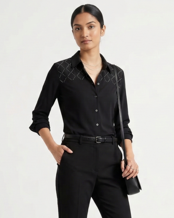 Girl's Black Long Sleeve Shirt with Aztec/Geometric Pattern