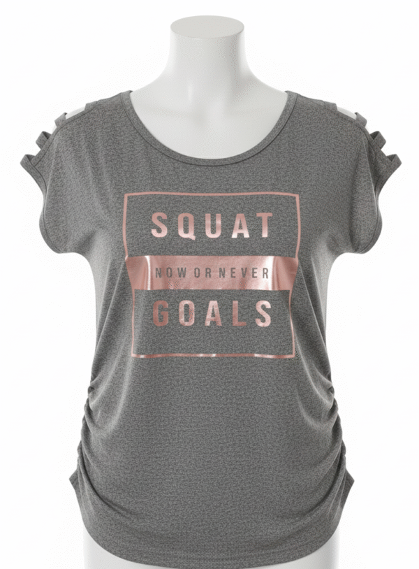 Girls'/Women's Heather Grey Fitness T-Shirt - "SQUAT GOALS" Metallic Graphic