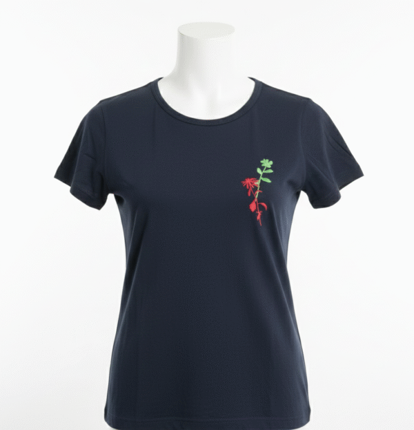 Girls'/Women's Navy Blue T-Shirt with Neon Floral Pocket Print