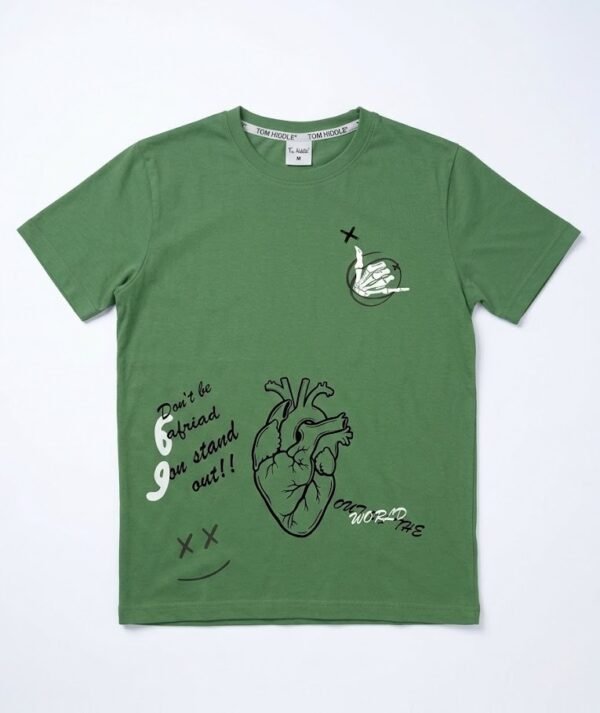 Men's Olive Green T-Shirt with Sketch Graphics - "Stand Out"