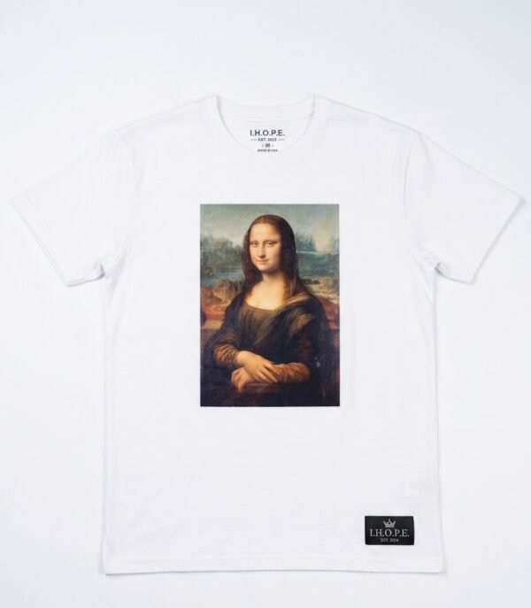 Men's White T-Shirt with Framed Mona Lisa Art Print