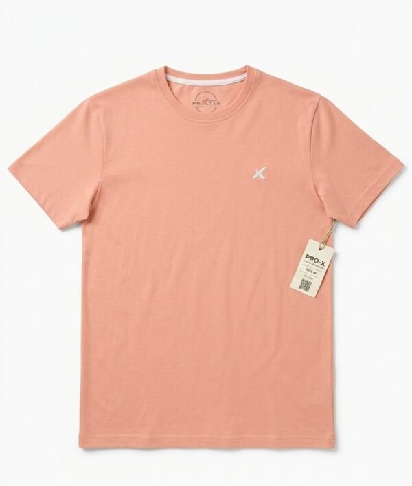 Men's Peach/Salmon Crew Neck T-Shirt with Minimal White Logo